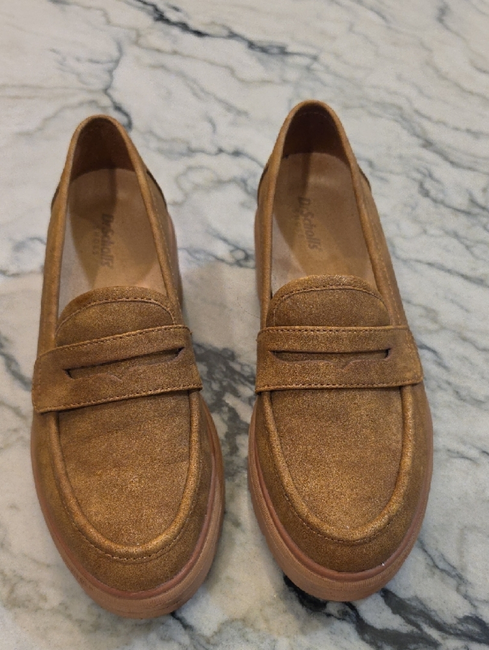 Dr. Scholl's Tan Suede Platform Loafers - Picture 2 of 6